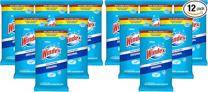Windex Glass Cleaning Wipes, Pre-Moistened Glass and Surface Wipes to Clean by Windex