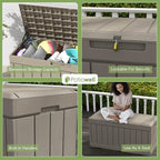 Patiowell 82 Gallon Resin Deck Box, Waterproof Large Wood Look Storage Box for Patio Furniture, Pool Accessories, Garden Tools and Sports Equipment, Lockable, Light Brown - Image 4