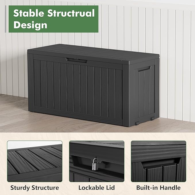Outdoor Storage Box, Resin Deck Boxes Indoor and outdoor, Waterproof Storage Box Lockable Lid (Black, 80 Gallon) - Image 4