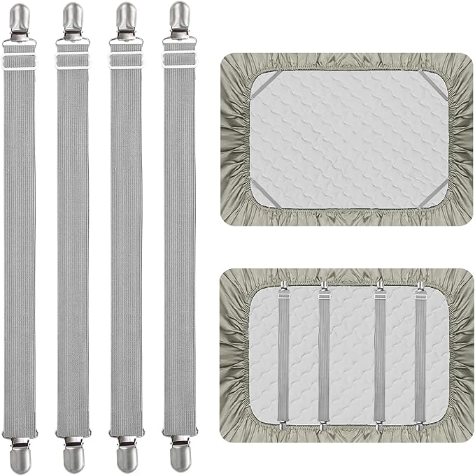 4Pcs Adjustable Bed Sheet Straps Clips, Elastic Mattress Sheet Fasteners Holder by QoeCycth