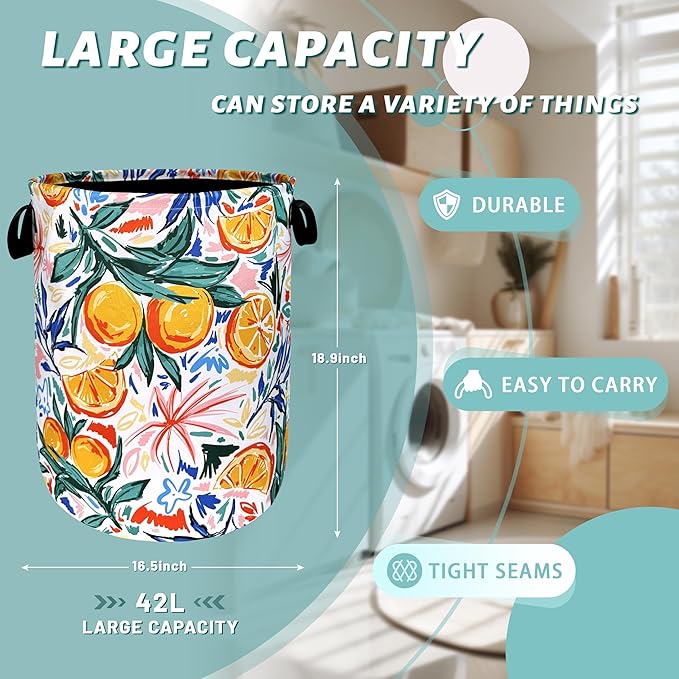 Tropical Fruit Orange Laundry Hamper Summer Colorful Laundry Basket - Image 2