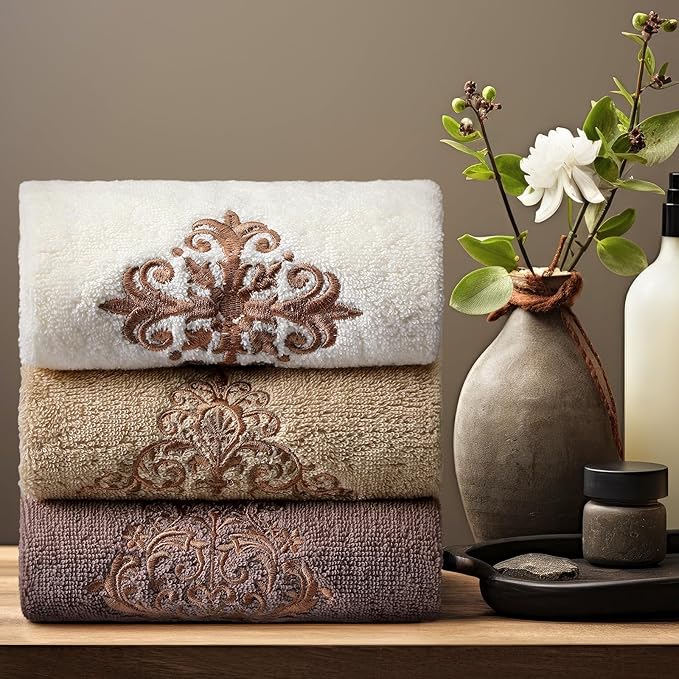 3 Pcs Vintage Brown Hand Towels Fancy Decorative Bathroom Towels 13.3 x 29.5'' - Image 5