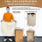 Canvas Laundry Bags with Handles & Square Base 13.8"Lx13.8"Wx27.6"H, Large - Image 2