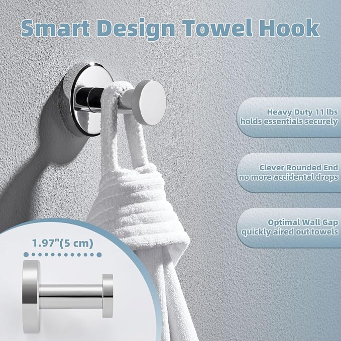 APLusee Bathroom Towel Hook Polished Chrome, SUS 304 Stainless Steel Robe Coat - Image 4