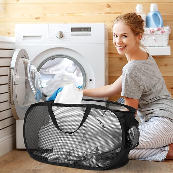 Durable Collapsible Laundry Baskets, Mesh Pop Up Laundry Hamper - Image 2