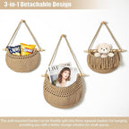 3 Tier Hanging Fruit Baskets for Kitchen, Boho Cotton Rope Handwoven Vegetable - Image 5