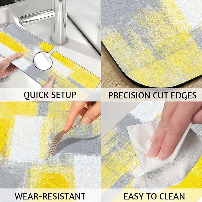 MCALK Yellow Kitchen Sink Faucet Mat Splash Guard, Absorbent Quick-Dry Kitchen - Image 4