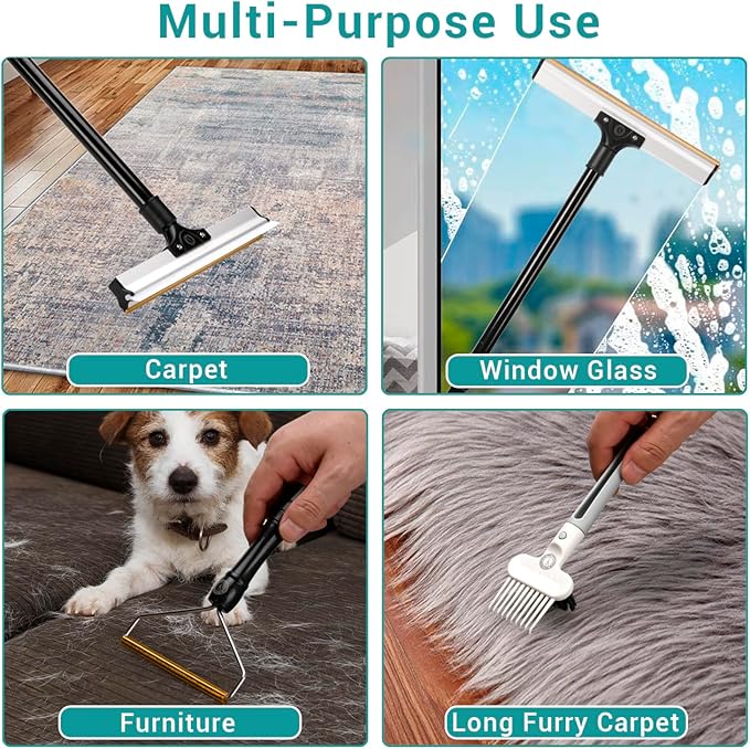 62" Carpet Rake for Pet Hair Removal – Adjustable Carpet Broom & Rug Rake - Image 4