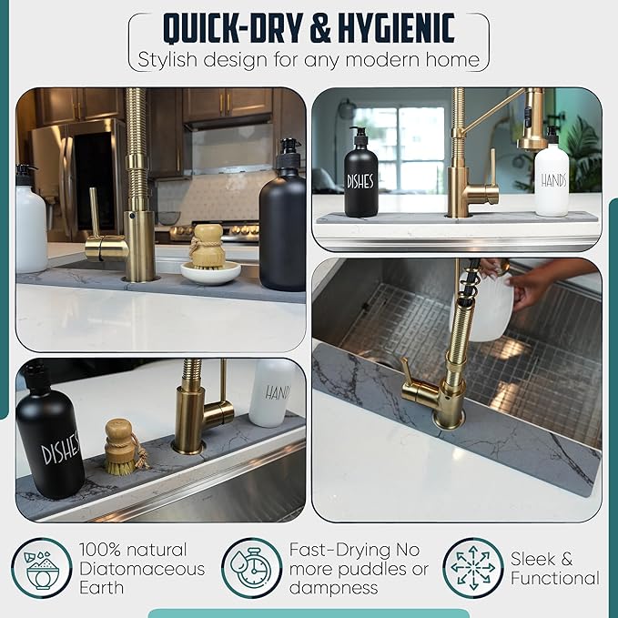 Faucet Splash Guard for Kitchen Sink – Super Absorbent Diatomite Stone Mat - Image 3