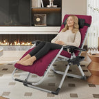 VINGLI Padded Zero Gravity Chair, Lounge Chair with Removable Cushion & Tray， Folding Reclining Patio Chairs， Recliner Chair for Lawn，Indoor Outdoor-Red - Image 2