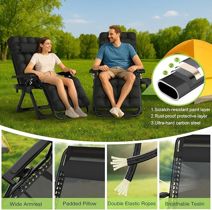 Suteck Zero Gravity Chair, Reclining Camping Lounge Chair w/Removable Cushion, Upgraded Lock and Cup Holder, Reclining Patio Chairs Folding Recliner for Indoor and Outdoor - Image 8