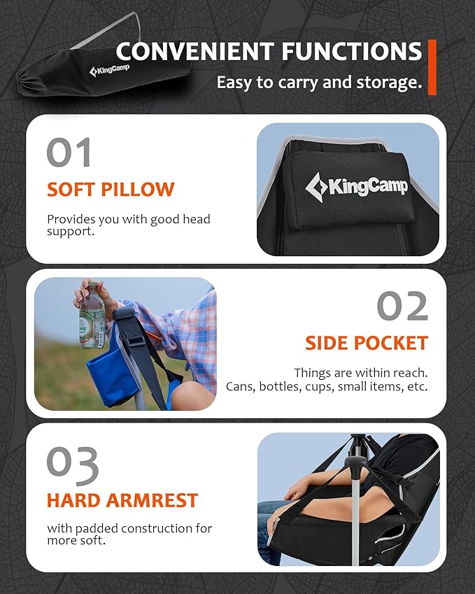 KingCamp Hammock Chair with Footrest – Heavy Duty Swinging Rocking Camping Chairs for Adults up to 400lbs, Folding Portable Oversized Rocker with Cup Holder & Pillow for Outdoor Beach Lawn RV Sports - Image 8