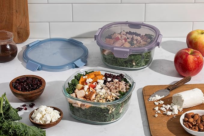 Ello Color Lock 7 Cup 4PC, 2 Pack Glass Meal Prep Sets Leak-Proof Glass Food - Image 2