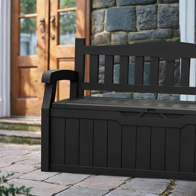 Devoko 80 Gallon Storage Bench Deck Box Lockable for Patio Furniture, Garden Decor and Outdoor Seating for Cushions, Garden Tools and Pool Supplies (Black) - Image 4