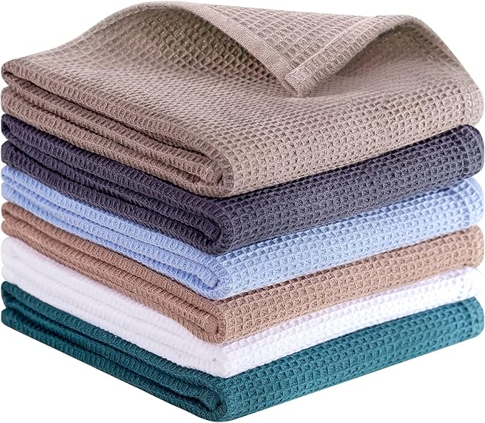 QUILTINA Dish Towels Set, 100% Cotton Waffle Weave Kitchen Towels 6 Pack by Quiltina