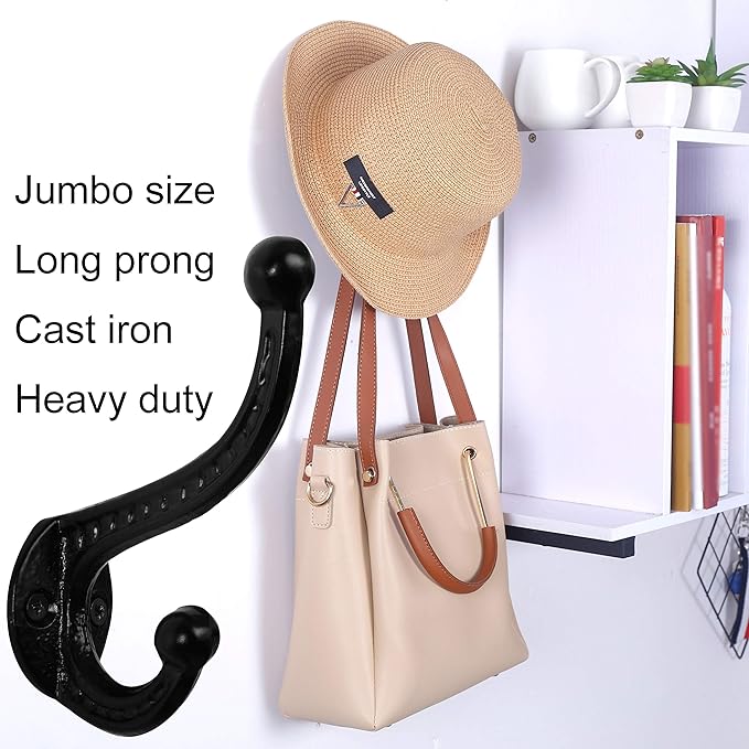 WEBI Rustic Coat Hooks:5 Cast Iron Hooks - Image 6