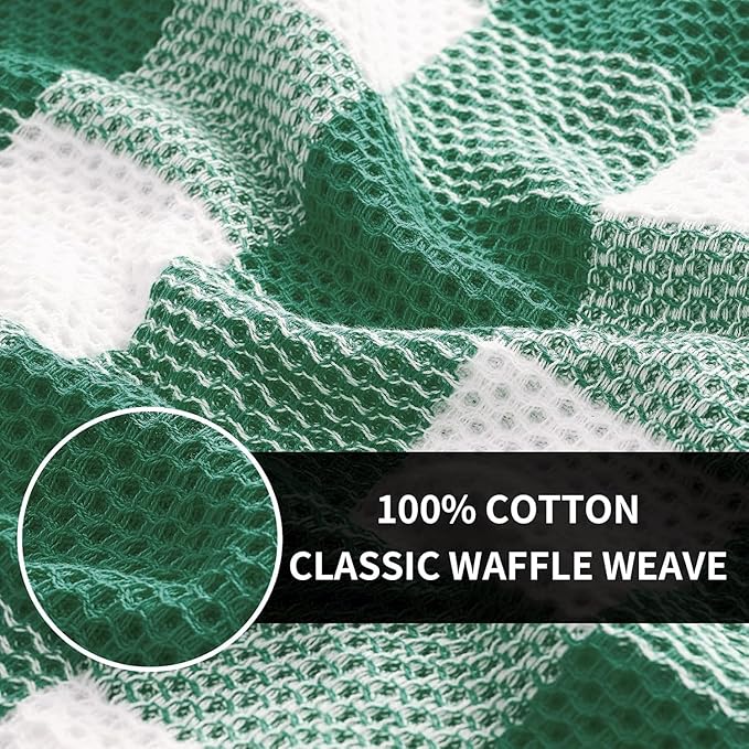 Homaxy 100% Cotton Waffle Weave Check Plaid Kitchen Towels, 13 x 28 Inches - Image 2