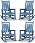 KINGYES Oversized Outdoor Rocking Chair Set of 4, All-Weather Patio Rocking Chairs for Porch, HDPE Outdoor Patio Rockers with High Back & Wide Seat for Garden, Lawn, Blue by KINGYES