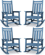 KINGYES Oversized Outdoor Rocking Chair Set of 4, All-Weather Patio Rocking Chairs for Porch, HDPE Outdoor Patio Rockers with High Back & Wide Seat for Garden, Lawn, Blue by KINGYES