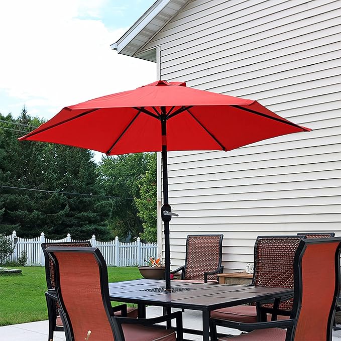 Sunnydaze Outdoor Patio Umbrella - Polyester Table Market Umbrella with Push-Button Tilt and Crank - 6 Sturdy Ribs - Burnt Orange - 7.5ft - Image 6