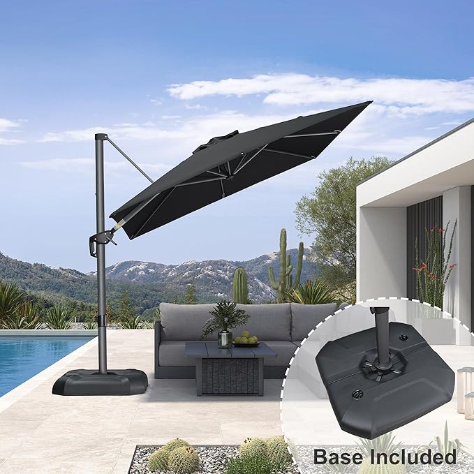 PURPLE LEAF 8 Feet Square Cantilever Umbrella Patio Umbrella with Base Outdoor Umbrella Aluminum Offset with 360-degree Rotation for Garden Deck Pool Patio Black - Image 2
