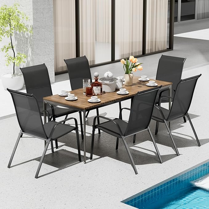 TLSUNNY Patio Chairs, Stackable Textilene Outdoor Dining Furniture for All Weather, with 17.7″ Wide Seat & Metal Frame, for Garden, Backyard, Deck, Restaurant, Poolside (6, Black, 26.4″) - Image 2