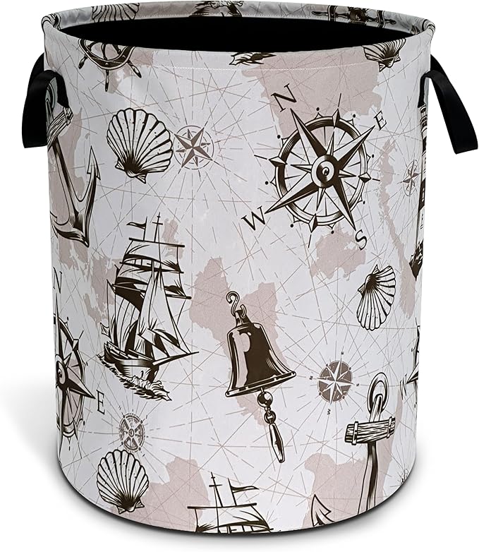 Compass Anchor Sailboat Nautical Laundry Basket Oxford Cloth Laundry Hamper by Unknown