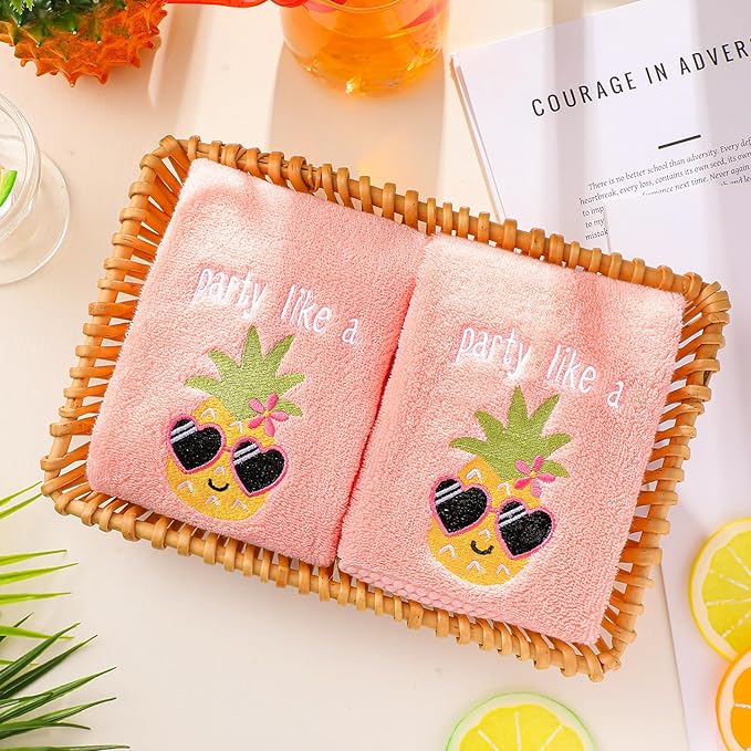 2 Pcs Party Like a Pineapple Hand Towels Coral Bathroom Decor 14x29 Inch - Image 3