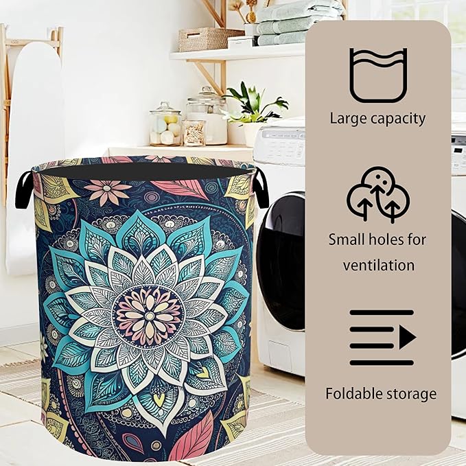 Bohemian Blue Flowers Laundry Basket, Dirty Clothes Basket, Water Resistant - Image 7