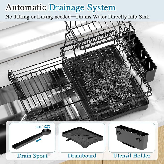 2 Tier Dish Drying Rack, Large Extendable Dish Racks - Image 6