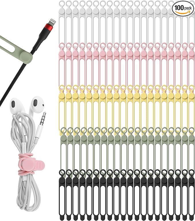 Nearockle 100Pcs Silicone Cable Ties Cord Organizer by ELECTRONICSORGANIZATION