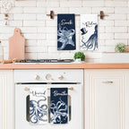 Navy Blue Octopus Coastal Beach Hand Towels, Ocean Octopus Unwind Breathe Relax - Image 5