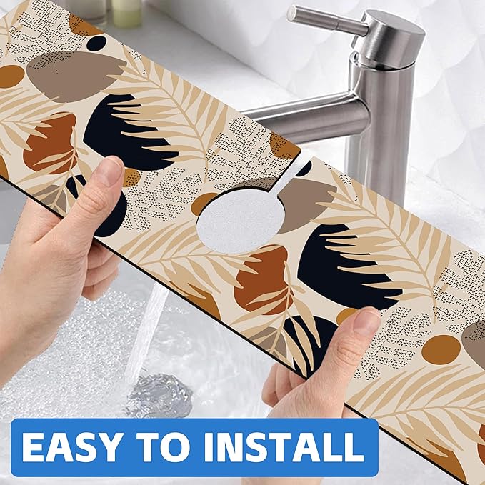 Boho Tropical Leaves Kitchen Sink Splash Guard Mat Absorbent Fast Drying Mat - Image 6