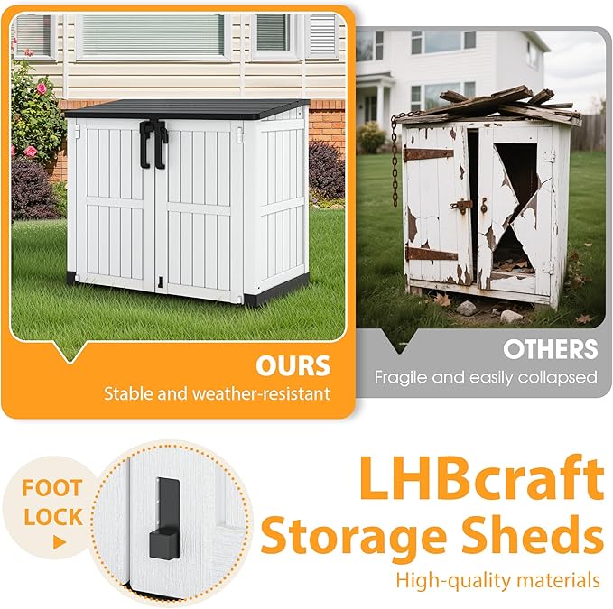 LHBcraft Outdoor Storage Cabinet 36 Cu Ft with Lockable Doors, Portable Horizontal Resin Storage Shed - Easy to Assemble, Waterproof Small Storage Shed with Floor - Image 4