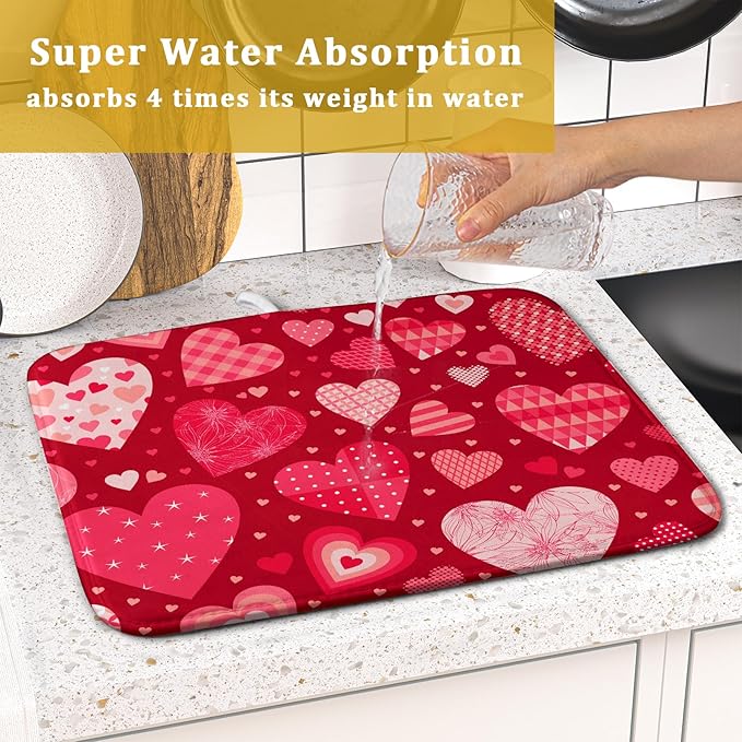Valentine Day Love Heart Dish Drying Pad 16 x 18 Inch - Image 7