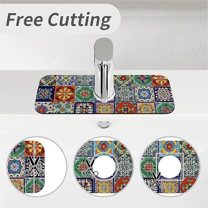 Kitchen Sink Splash Guard，Colorful Mexican tile Faucet Mat Sink Gadgets-Super - Image 5