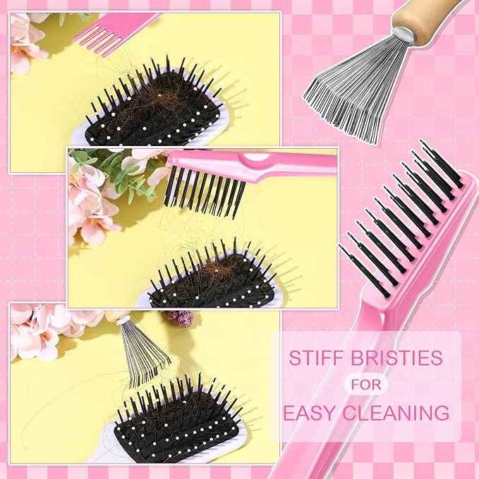 Boao 2 Pieces Hair Brush Cleaning Tool Comb Cleaner Brush Mini Comb Cleaning - Image 6