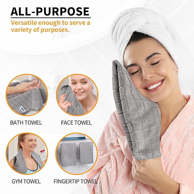 HOMERHYME Microfiber Hand Bath Towels, 6 Pack 25''*15'' Grey Bathroom Hand - Image 7