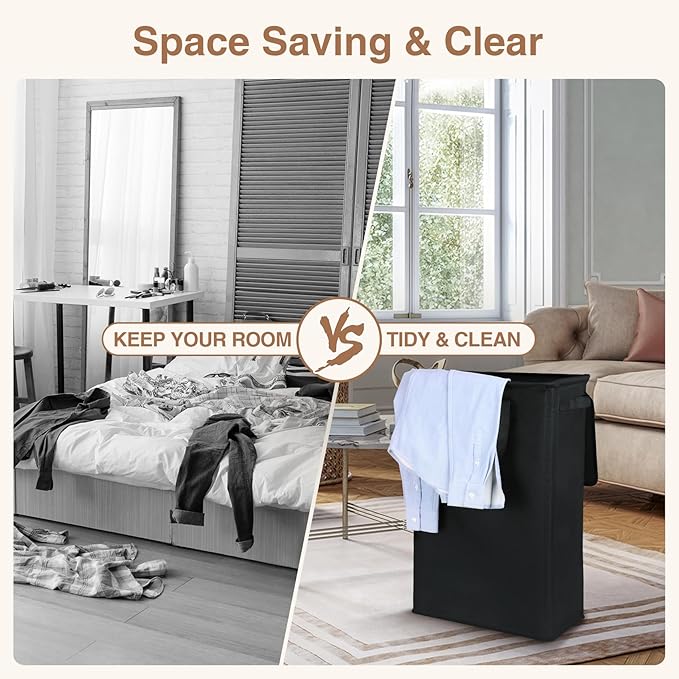 Slim Laundry Basket with Lid and Handles, Foldable Laundry Basket - Image 3