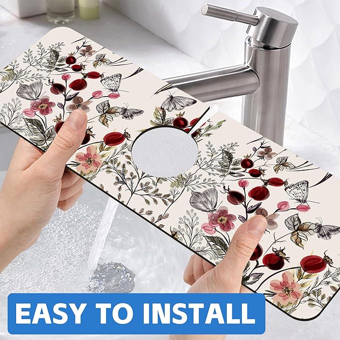 Vintage Flower Plants Butterfly Dish Drying Mat - Image 6