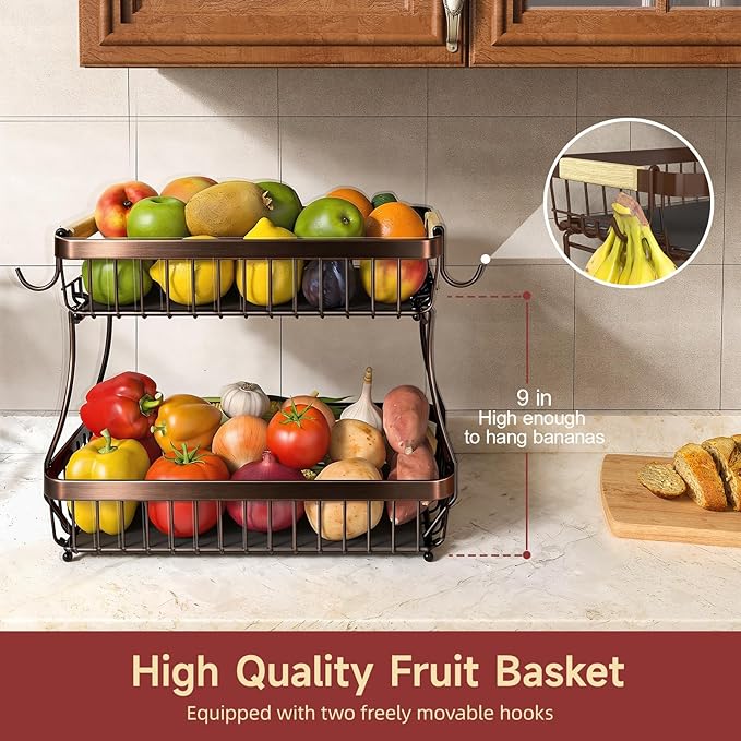 2 Tier Large Fruit Basket for Kitchen Counter - Image 2