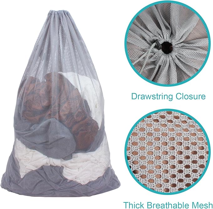 2 Pack Mesh Laundry Bags, 24 x 36 Inches Heavy Duty Drawstring Bag, Travel and - Image 4
