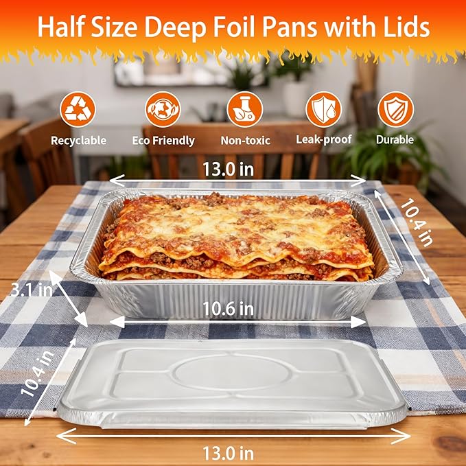 Aluminum Foil Pans with Lids 9x13 Disposable – Half Size Aluminum Foil Heavy - Image 2