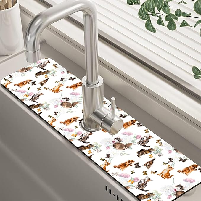 Cute Cat and Butterfly Dish Drying Mat by Unknown