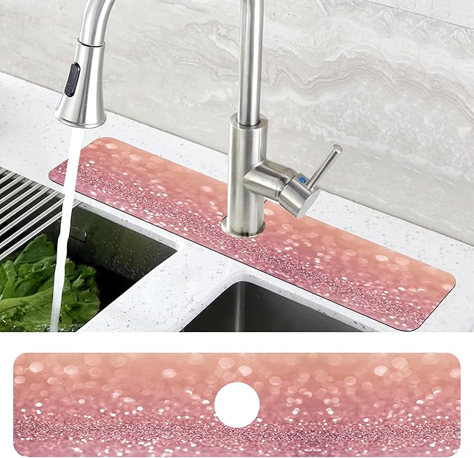 Abstract Pink Glitter Diamond Sink Faucet Absorbing Mat Sink Splash Guard - Image 4
