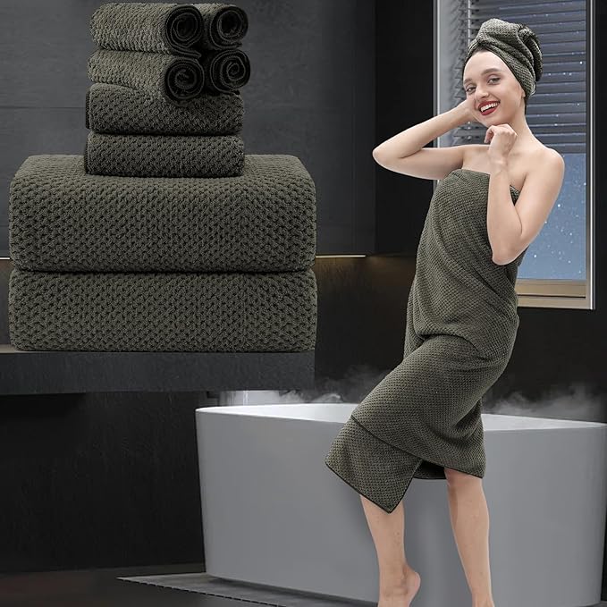 8 Piece Bathroom Towel Set Brown |2 Oversized Large Bath Towels Sheet, 2 Hand by MAGGEA