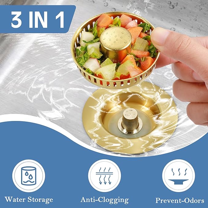 Kitchen Sink Drain Strainer 2 Pack, 304 Stainless Steel Pop Up Sink Stopper - Image 2