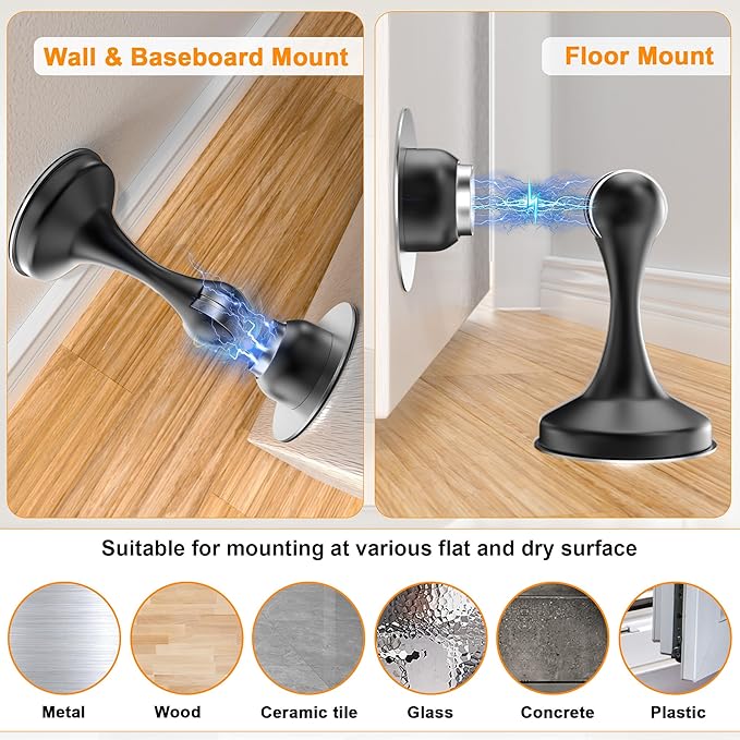 Crosize Magnetic Door Stoppers 2 Pack, Stainless Steel Door Stops, Wall-Mounted - Image 4