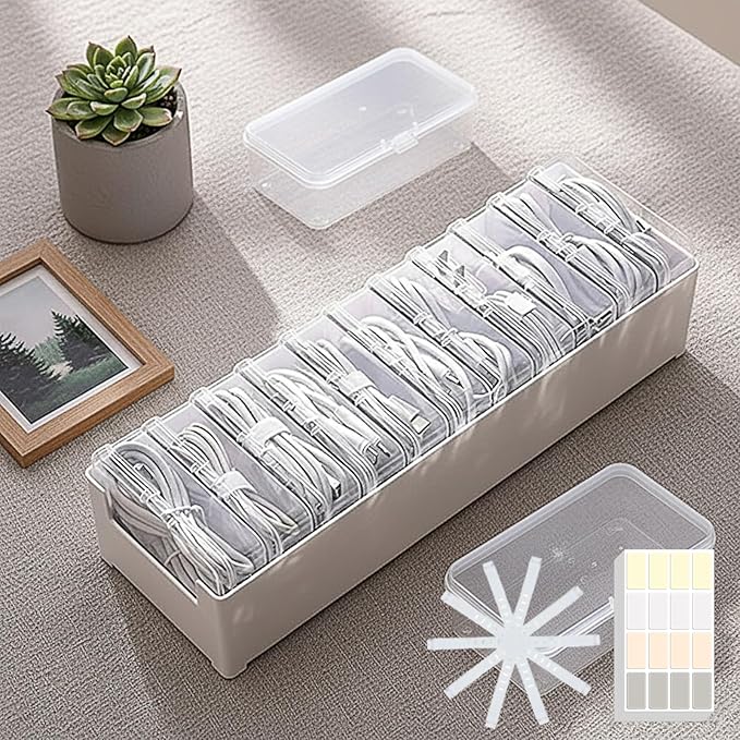 11 Case Cable Storage Box with Cable Straps and Label Stickers, Cord Organizer by Unknown