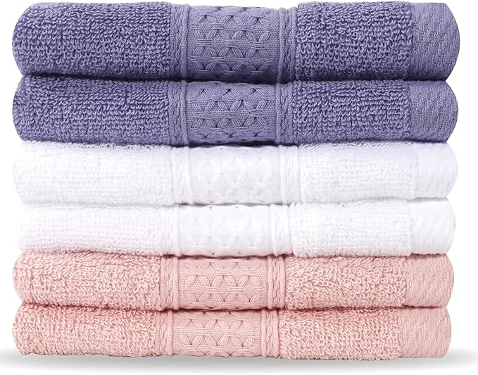 6 Pack 100% Cotton Wash Cloth, 13x13 Inch Highly Absorbent and Soft Feel by INFICRIME